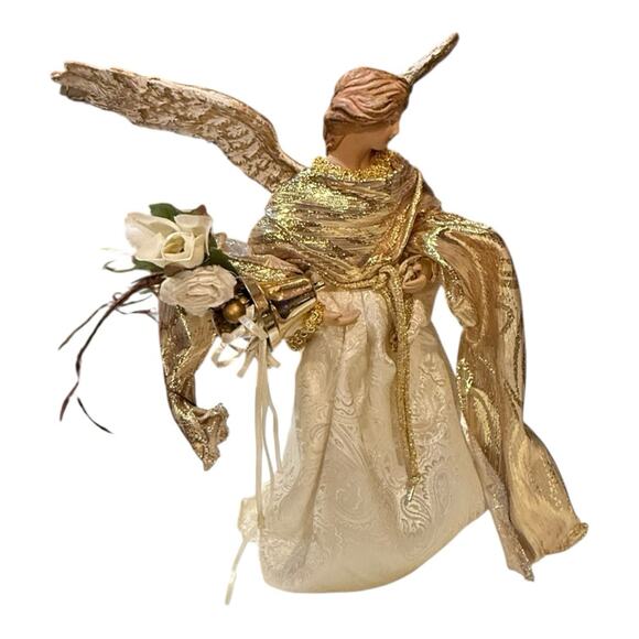 Vintage 14 Inch Beautiful Ornate Gold Angel Christmas Holiday Tree Topper - Picture 3 of 11